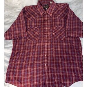 Plains Western Wear Short Sleeve Pearl Snap Red  Tartan Plaid Cowboy Rodeo S11